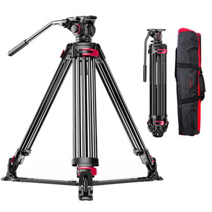 miliboo Heavy Duty Tripod Professional Video Tripod Fluid Head Tripod with Adjustable Damping, Photography Tripod for Large Equipment, Load 33 lbs, Included Ground Spreader, Aluminum MTT609A