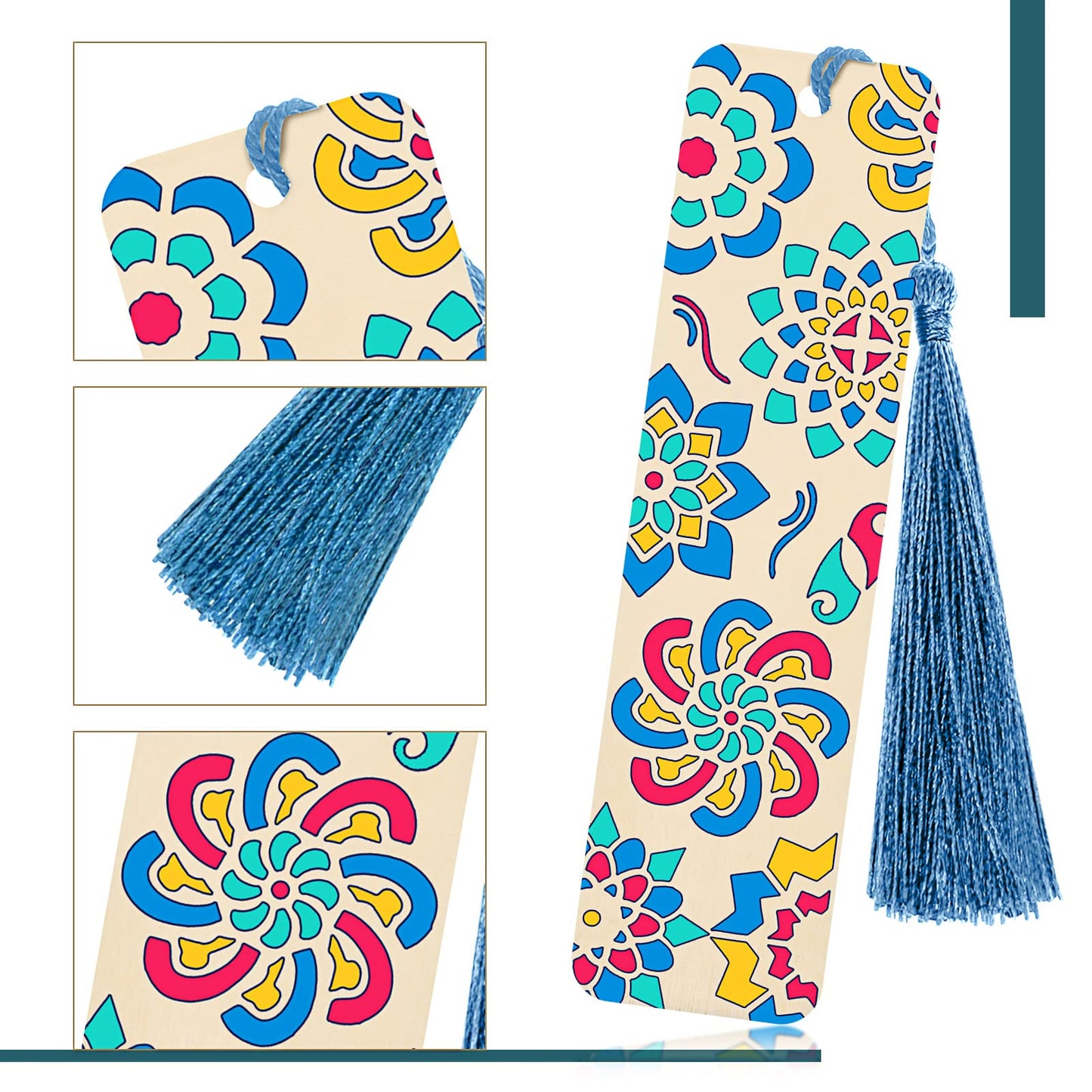 TaoBary 92 Pcs Wood Bookmark Making Kit Includes 36 Unfinished Blank Bookmarks 36 Tassels 20 Templates Craft for DIY Crafts, Painting, Valentine's Day, Mother's Day Gift, (Flower, 4.8 x 1.3 Inch)