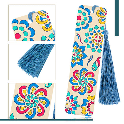 TaoBary 92 Pcs Wood Bookmark Making Kit Includes 36 Unfinished Blank Bookmarks 36 Tassels 20 Templates Craft for DIY Crafts, Painting, Valentine's Day, Mother's Day Gift, (Flower, 4.8 x 1.3 Inch)