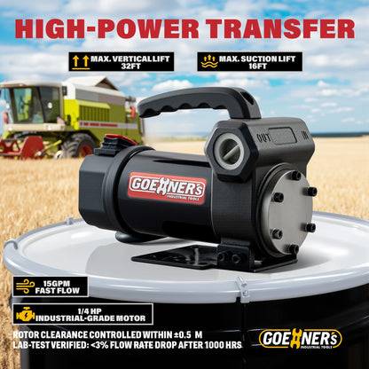 Upgraded 12V Diesel Transfer Pump - 15 GPM Self-Priming Kit with Manual Nozzle, Heavy-Duty Fuel Pump for Trucks, Tractors, Boats, Farm & Job Sites