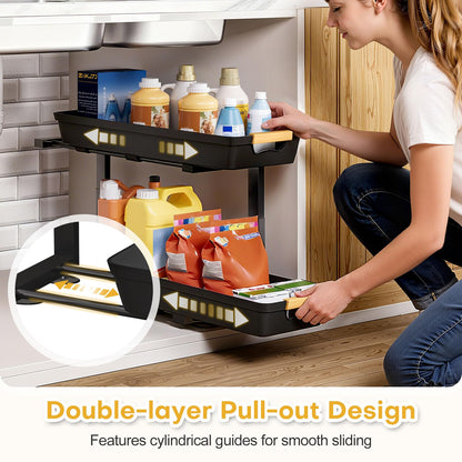 Homde 2-Tier Under Sink Organizer: 2pcs Set Adjustable Pull Out Drawer Undersink Cabinet Storage Rack for Home Kitchen Bathroom