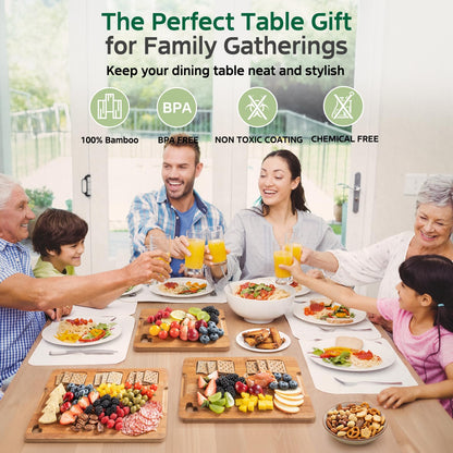 Vocvee Bamboo Cutting Boards for Kitchen(Set of 3), Wood Cutting Board with Wood Storage Stand, Charcuterie & Chopping Board for Vegetables and Meat, with Deep Juice Groove, Ideal Kitchen Gifts