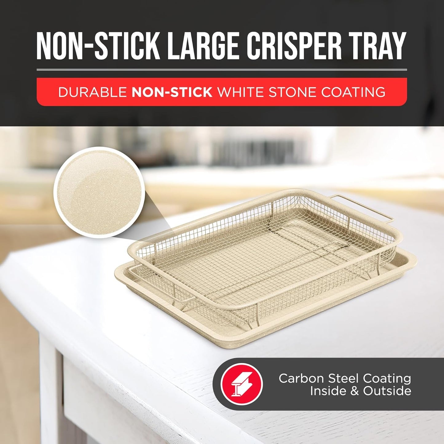 Bakken Swiss Crisper Tray - 2-Piece Set, White Marble Non-Stick Basket Design for Healthier Cooking