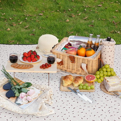 HappyPicnic Picnic Basket for 2, Handmade Wicker Picnic Set with Folding Table and Waterproof Blanket, Large Insulated Picnic Basket with Wine Bag & Cutlery Kit for Picnic, Camping, Holidays (Cherry)