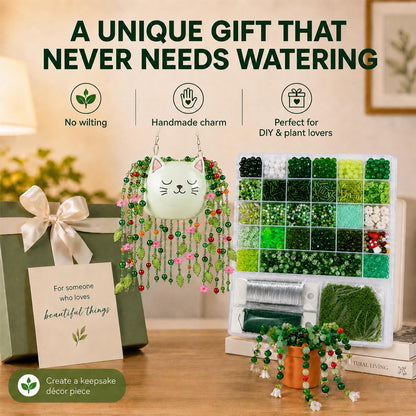 Scvotier Beaded Plant Kits with Wire and Beads, All-in-One Green Glass Beaded Plant DIY Craft Kit with Tools & Instructions - Create Your Own Hanging Green Decor, Relaxing Handmade Gift