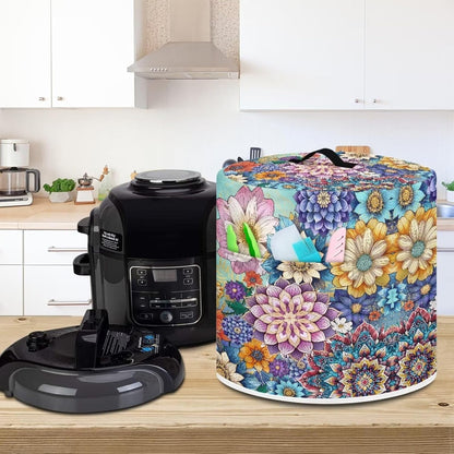 Insulated Pressure Cooker Cover, 3 Qt Dust Cover with Pocket for Spoon/Utensils, Blooming Flower Purple Blue