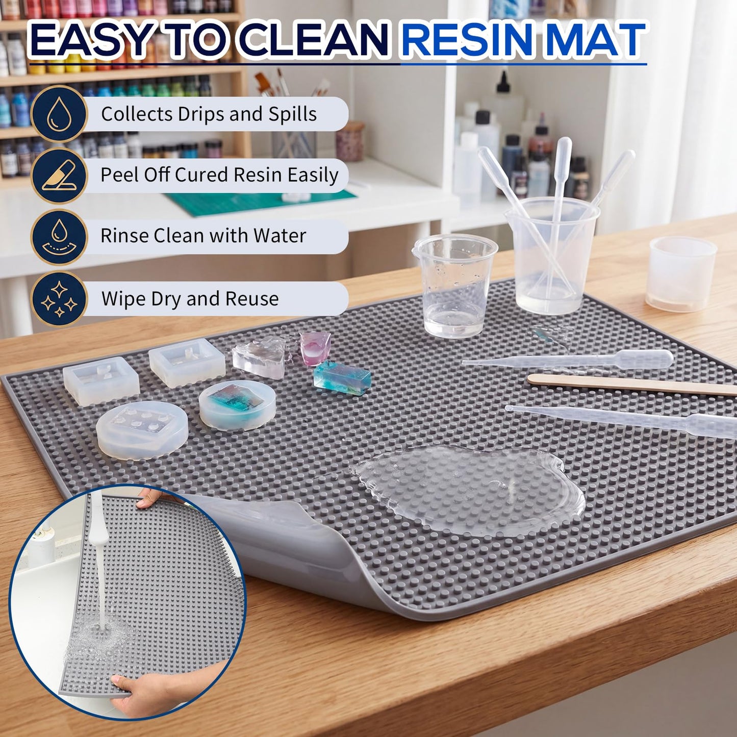 Singhoow Large Silicone Resin Mat 27.6" x 15.7", Heat Resistant Non-Slip Craft Mat for Epoxy Resin, Easy Clean Silicone for Jewelry Casting, Cup Turner, Kitchen Counter & Table Protector
