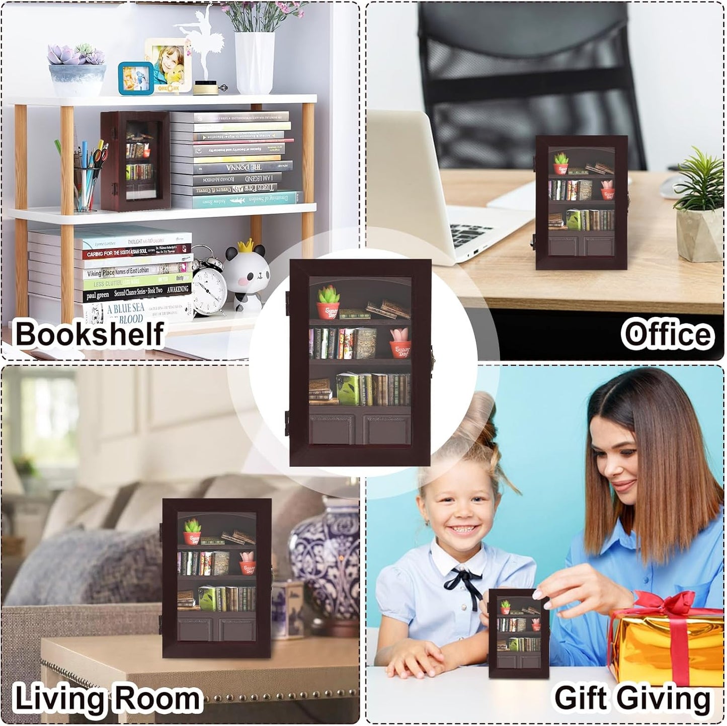 24 Anxiety Bookshelf with Real Mini Books, Cute Mini Bookshelf for Home Room Office Decor, Miniature Library Gifts