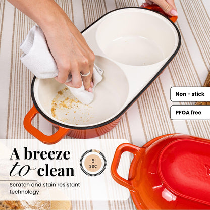 Dutch Oven For Sourdough Bread Baking – Enamelled Cast Iron Bread Loaf Pot – 500°F Oven Safe Non Stick Bread Pot – Double Round Loaf Space, 16.5cm Diameter, Orange, – by Nuovva