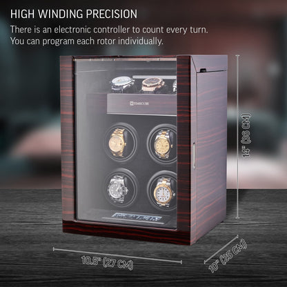 TIMECUBE Watch Winder for 4 Watches with 15 Winding Programs and 3 Watch Storage Slots (Ebony)