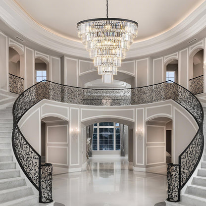 MERINEA Large Black Crystal Chandelier 36" Round Chandeliers for Staircase Modern 22 Lights 7-Tier Luxury K9 Crystal Ceiling Pendant Lighting Fixture for High Ceiling Living Room Foyer