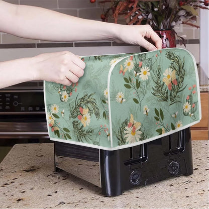 Toaster Dust Cover 4 Slice, Stain Resistant Kitchen Appliance Cover with Top Handle, Daisy Bee Leaf Blue