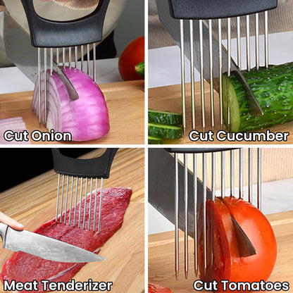 6 Pack Onion Slicer, Tomato Slicer Vegetable Cutter Onion Holder for Slicing, Stainless Steel Kitchen Chopper Slicing Assistant Tool for Potato Lemon Cucumber Avocados Fruits Eggs Meat