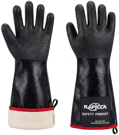 RAPICCA Heat Resistant BBQ Grill Gloves: Oil Resistant Waterproof for Smoking Grilling Cooking Barbecue Deep Frying Turkey Rotisserie Handling Hot Greacy Meat - Long Sleeve 932°F
