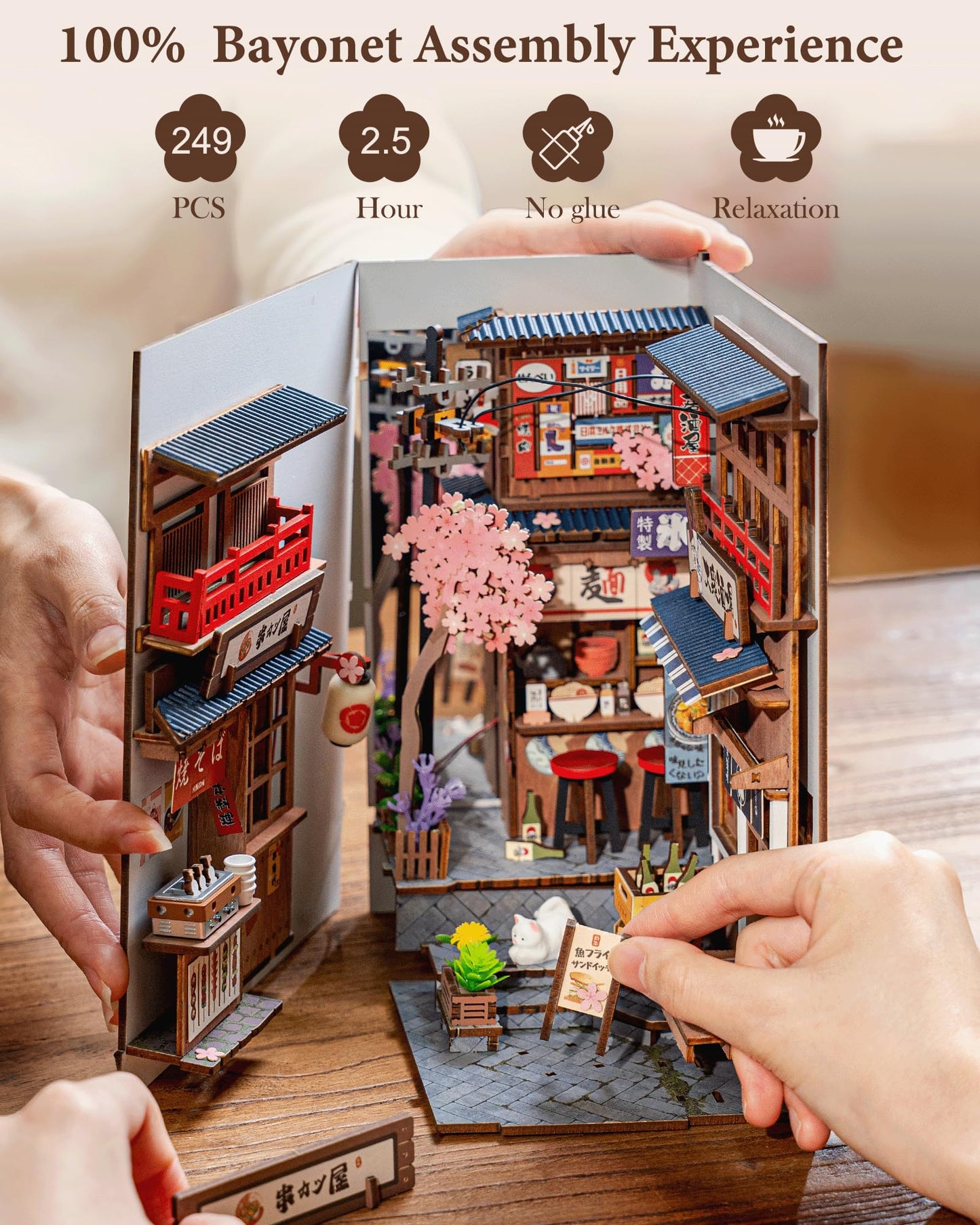 Rolife Book Nook Kit Sakura Wine Alley, 3D Wooden Puzzle Booknook for Bookshelf Decor, Japanese-Inspired Sakura Theme Creative DIY Miniature Dollhouse Kit, Crafts Gifts for Adults, Teens & Book Lovers