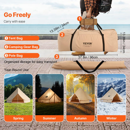 VEVOR Canvas Bell Tent,4 Seasons 5 m/16.4 ft Yurt, for Camping with Stove Jack, Family Camping Outdoor Hunting Party