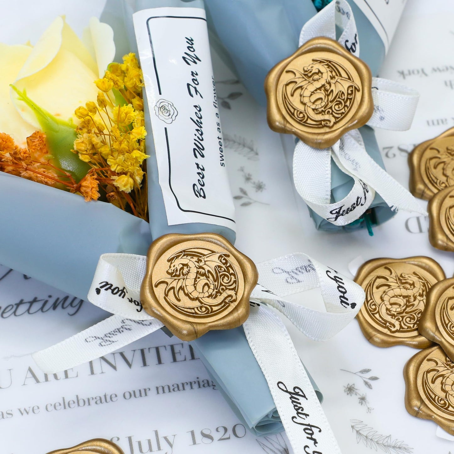 SWANGSA 50 Pcs Celtic Dragon Wax Seal Stickers, Antique Gold Self Adhesive Envelope Seal Stickers for Wedding Invitation, Greeting Cards, Gift Wrapping