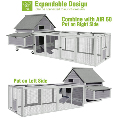 GUTINNEEN Large Chicken Coop on Wheels Mobile Wooden Hen House Weatherproof Duck Poultry Cage 67.3" L for 6-8 Chickens with 6 Nesting Box