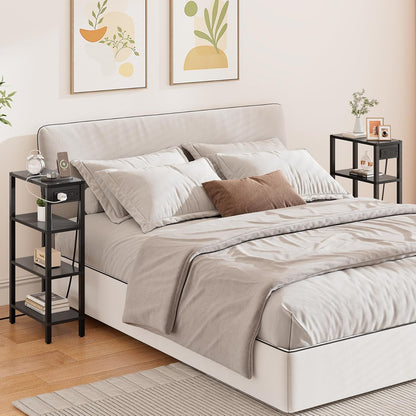 TB01BK080 TUTOTAK Narrow Side Table with Charging Station,Small End Table with USB Ports and Outlets, Skinny Sofa