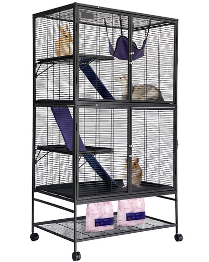 Garvee Metal Small Animal Cage,64 in H Ferret Cage for Small Animals - 4 Tier Large Hamster Cage with Removable Ramp, Hammock, Extra Storage Stand,Removable Tray for Ferret, Chinchilla, Hamster