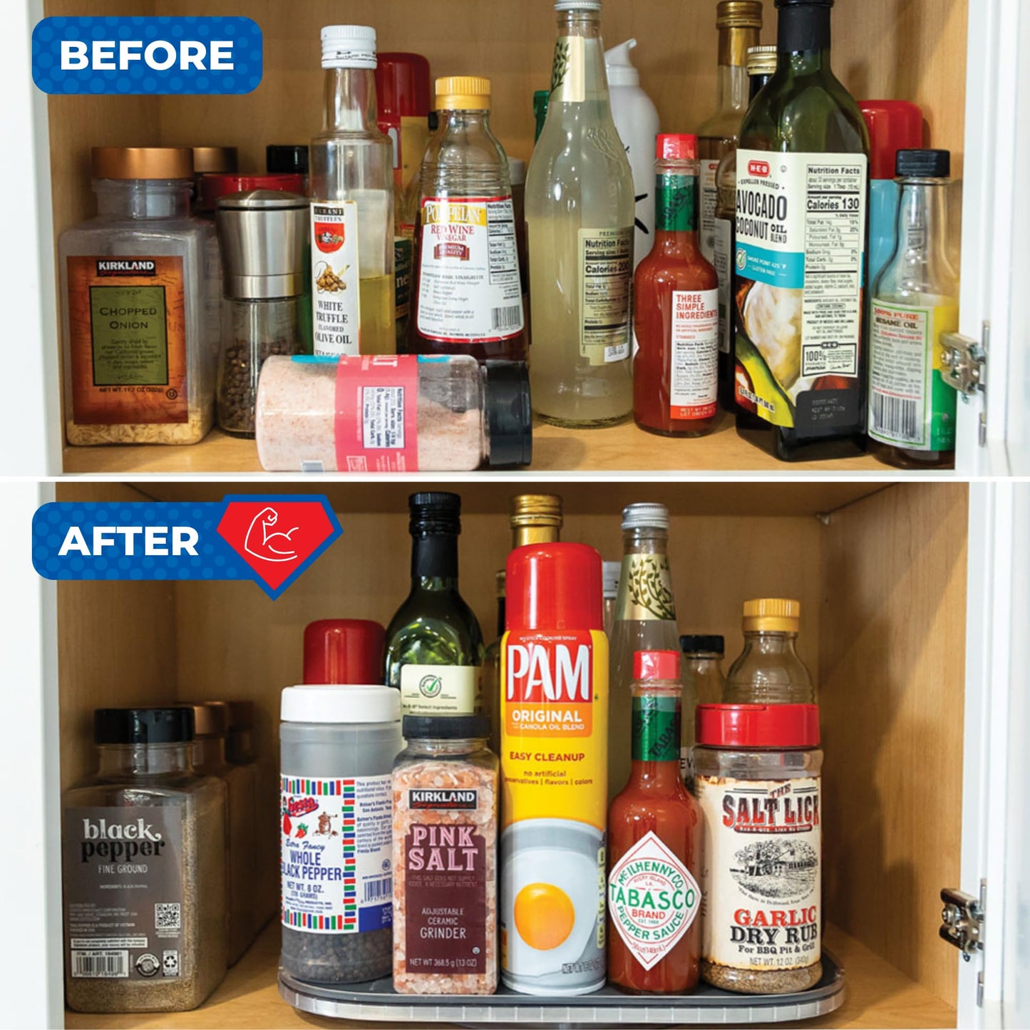 Mighty Susan Organizer for Cabinet Steel-Reinforced 1-Tier Rotating Kitchen Organizer – Rectangular Turntable for Kitchen Cabinets – Holds Up to 30 lbs with Non-Slip Mat for Refrigerator Storage