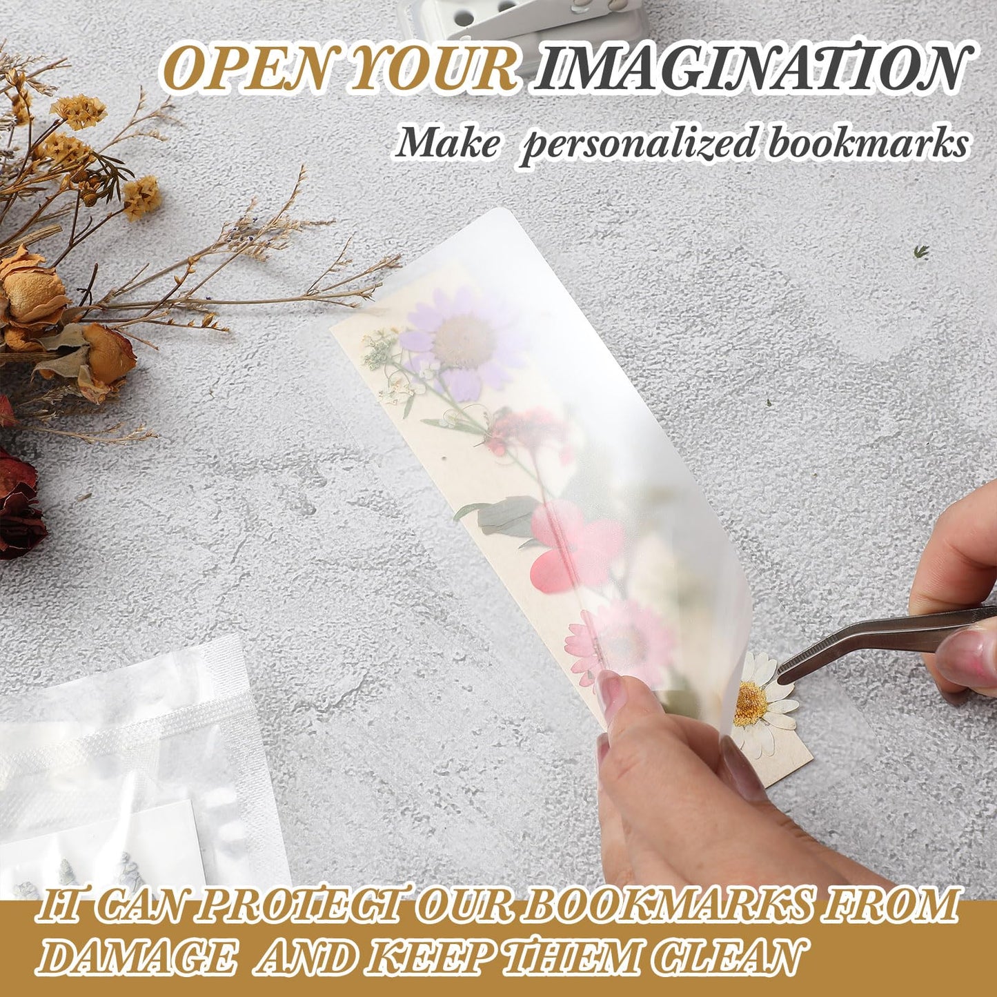 Fuyoooo 376 Pcs Dried Flower Bookmark Making Kit, DIY Bookmark Laminating Pouches with Tassels and Puncher, Handmade Craft Kit for Women, DIY Gifts for Book Lovers (Rainbow Color,2 x 6 Inch)
