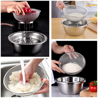 2 Pack Stainless Steel Mesh Colander Kitchen Fine Mesh Strainer Bowl Straining Screen Basket Drainer Rice Washing Bowl Colander Sieve Sifters for Rice, Pasta, Noodles, Vegetables, Fruits