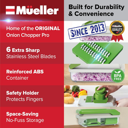 Mueller Vegetable Chopper - Mandoline Slicer & Cheese Grater with Container | White Sand/Green