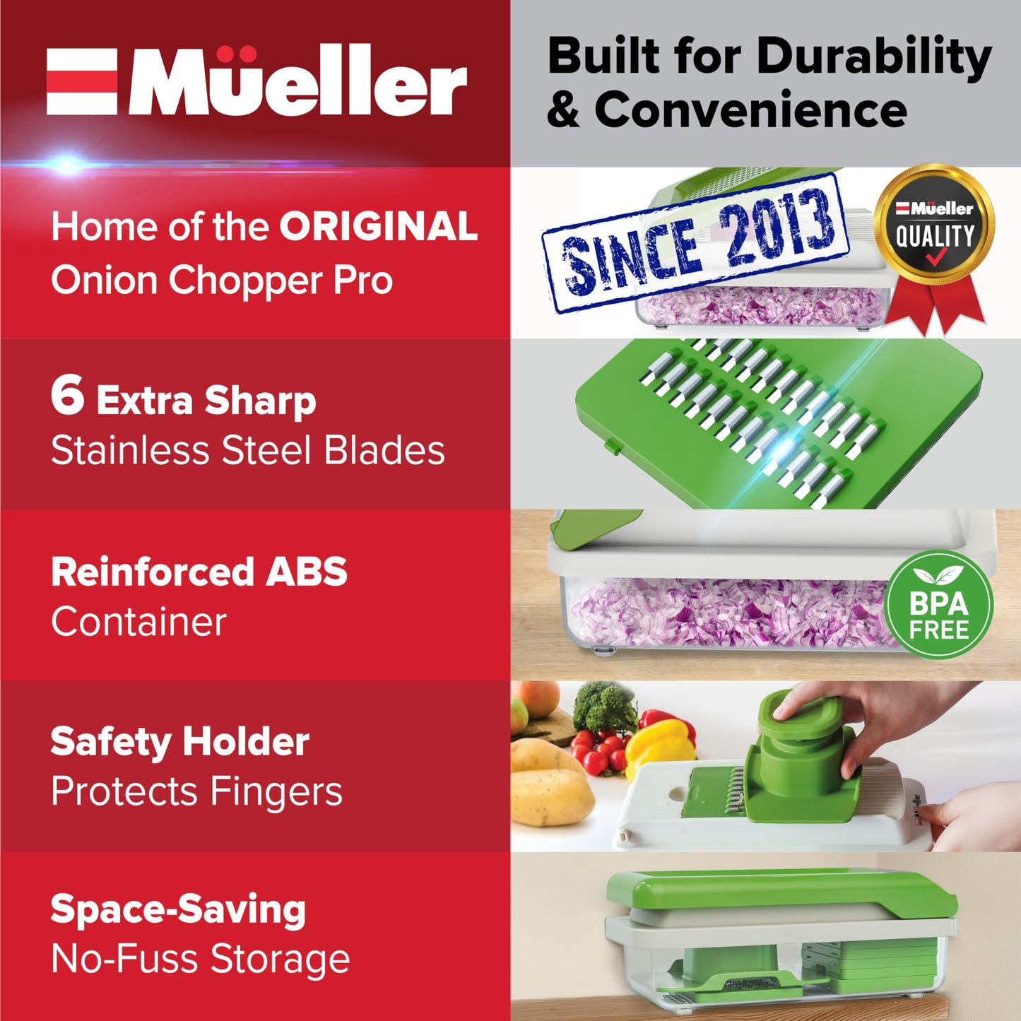 Mueller Vegetable Chopper, Mandoline Slicer, Food Veggie Chopper, Cheese Grater, Onion Vegetable Cutter with Container, Dicer, Kitchen Gadgets & Essentials, White Sand/Green