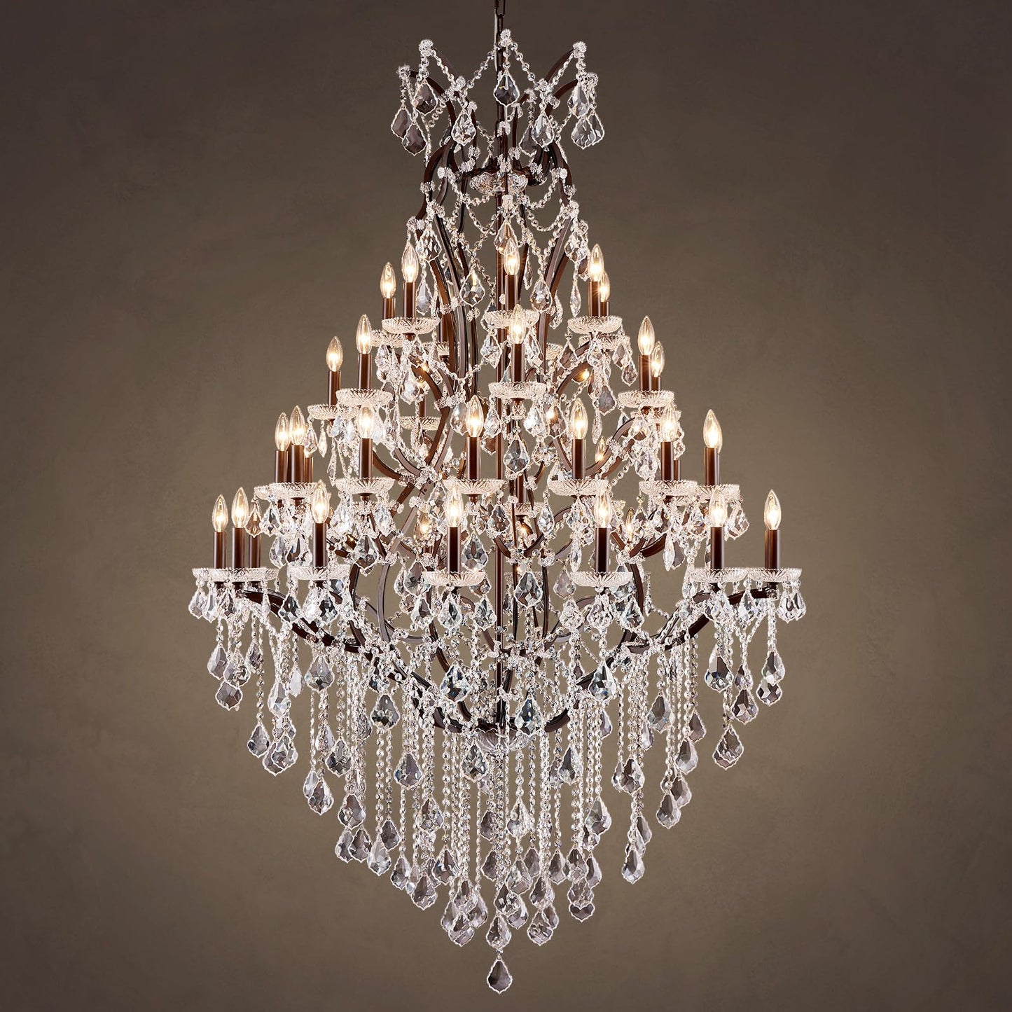 HUANXISHA 42 Lights Large Crystal Chandeliers for High Ceilings Maria Theresa Chandelier Light Fixture Vintage Chandelier for Foyer Hallway Entryway Staircase Brown 75" H x 49.2" D