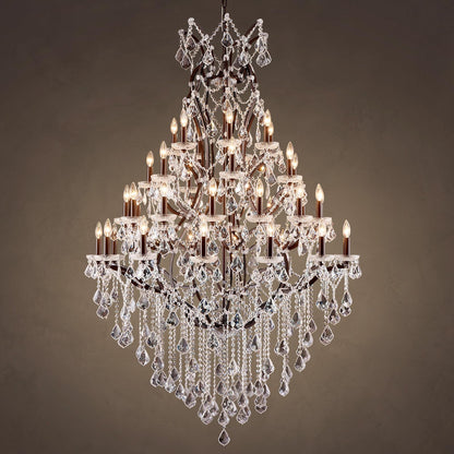 HUANXISHA 42 Lights Large Crystal Chandeliers for High Ceilings Maria Theresa Chandelier Light Fixture Vintage Chandelier for Foyer Hallway Entryway Staircase Brown 75" H x 49.2" D