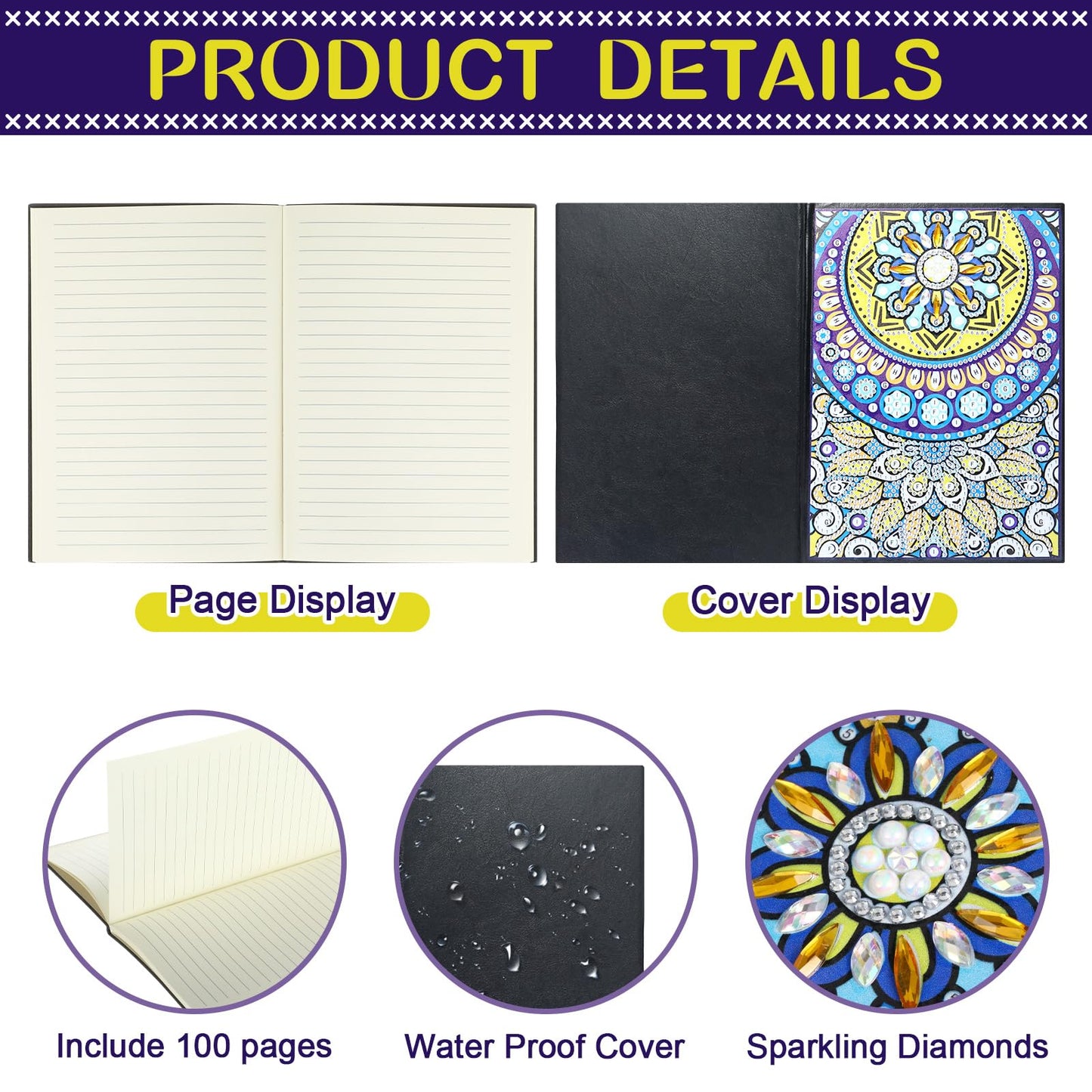 Ctosree Diamond Art Kits for Adults Teens 4 Pcs Diamond Painting Journals Notebooks 5d DIY Creative Journal Gem Dots Art Crafts for Women Men Friends Graduation Birthday Relax Hobby Gift with Tools