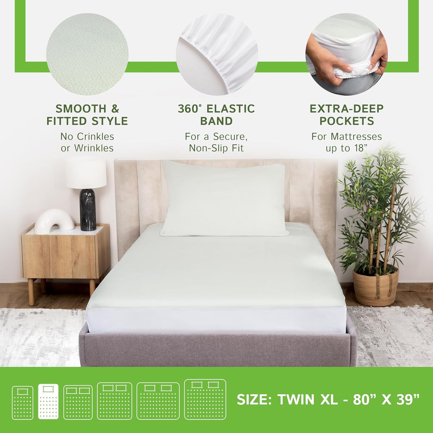 Four Seasons Essentials Twin Extra Long (XL) Size Waterproof Mattress Protector - Cooling Viscose Derived from Bamboo