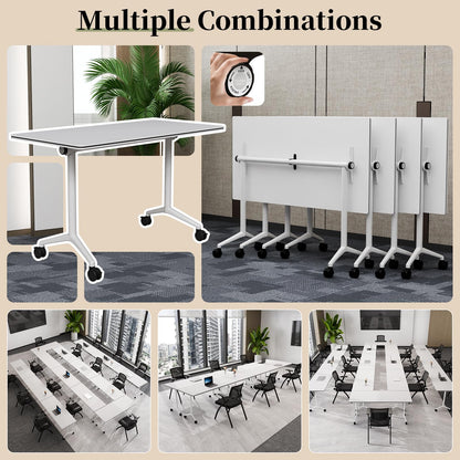 Modular Folding Conference Table with Wheels,8 Pack Mobile Conference Room Tables,Filp Top Rolling Meeting Training Tables for Office,Classroom,Library,Seminar,Boardroom,school(8pack,White,47in)