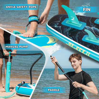 TIDETREK 11'/11'6" x 33"/34" x 6" Inflatable SUP Paddle Board – Extra-Wide, Stable Stand Up Paddle Board with Premium Full Accessory Set for Adults & Youth (Blue Turtle, 11'x33 x6)