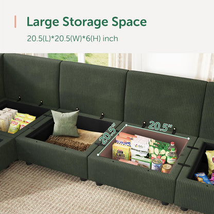 HONBAY Modular Sectional Sofa with Storage, U Shaped Couch Modular Convertible Sectional Couches for Living Room - Green