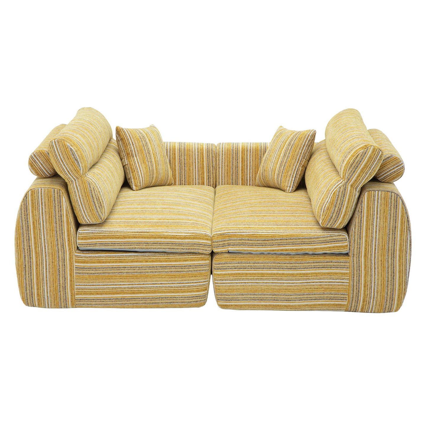 KEIKI 111" Boucle Striped Modular Compressed Sponge Sofa with High-Density Foam Cushion and Throw Pillows, Modern Style Oversized Upholstered 3-Seater Couch, Easy Assembly, for Living Room, Yellow