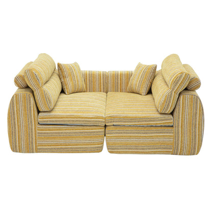 KEIKI 111" Boucle Striped Modular Compressed Sponge Sofa with High-Density Foam Cushion and Throw Pillows, Modern Style Oversized Upholstered 3-Seater Couch, Easy Assembly, for Living Room, Yellow