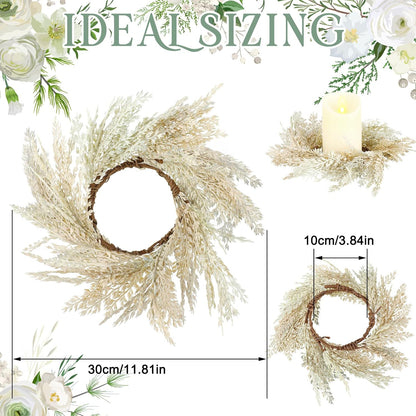 Panelee Pampas Grass Candle Rings - 4 Pcs Faux Greenery Wreaths for Boho Home Decor | 3.9 Inch Size