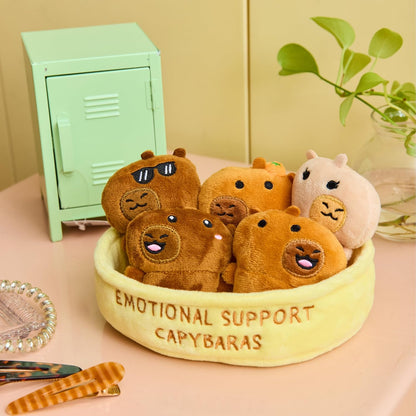 Relatable Emotional Support Capybaras | Cuddly Plush Stuffed Animals Set - 5 Toys with Basket for Mom