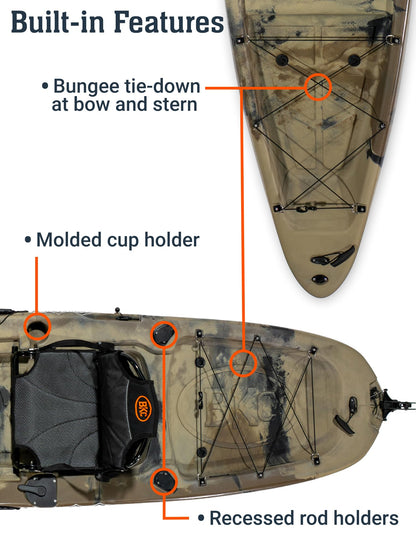 Upgraded Brooklyn 12.0 Single Pedal Kayak by BKC, Lightweight 12-Foot Sit-On-Top Pedal-Drive Kayak with Rudder, Stable Fishing & Touring Design, 440 lb Capacity, Storage Hatches