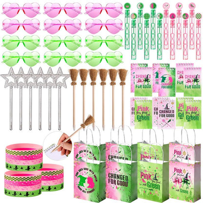 Vanblue 72Pcs Pink and Green Witch Party Favors Birthday Decorations,Star Wands,Glasses Goodie Bag Stuffers Pinata,Classroom Rewards for Kids Student Birthday Gift School Party Supplies