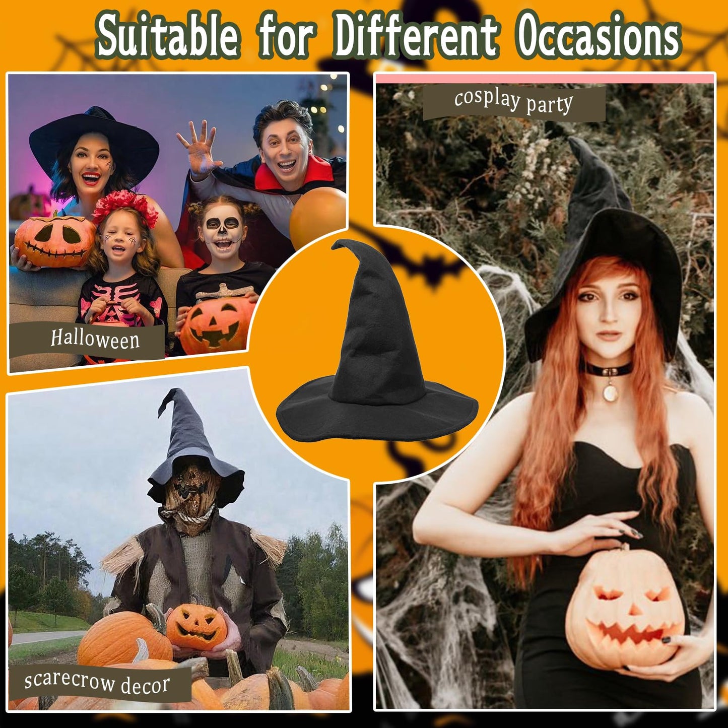 MiUWUU Black Witch Hat for Women Halloween Costume Cosplay Party Accessory Felt Material
