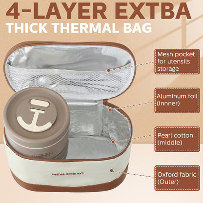Dandat 4 Pcs Insulated Bento Box Portable Stainless Steel Food Container Round Stackable Leakproof Thermal Food Container for Adult Men Women with Insulated Bag, 74 oz(Khaki)
