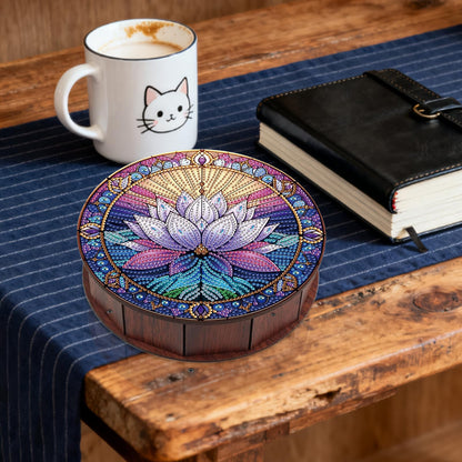 JISHSHAY Diamond Art Storage Box Lotus Diamond Painting Wooden Snack Box Flower Gem Painting Candy Box Gem Art Organizer Case Embroidery Kit Mosaic Kits for Adults Storage Containers with Lid