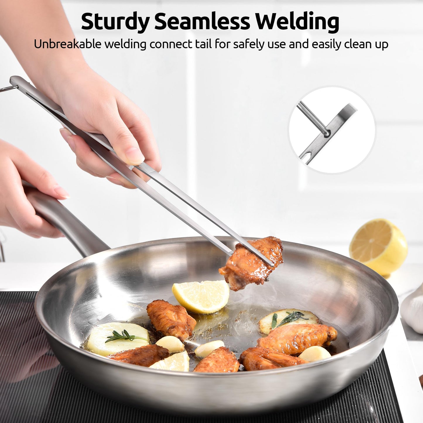 U-Taste 8"+10"+12" Kitchen Cooking Tweezer: 18/8 Stainless Steel Food-Grade Metal Food Tong, Flexible Pinching, Seamless-Welding and Sturdy for Serving Grilling Frying, Plating, Feeding (Pointed Tip)