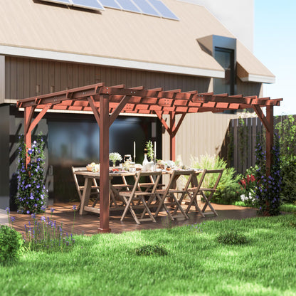 Outsunny 11' x 12.5' Outdoor Wood Pergola with Grape Trellis with Stable Structure for Climbing Plant Support for Patio, Deck, Backyard, Lawn, Brown