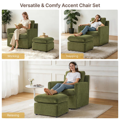 KISLOT Swivel Accent Chair with Ottoman, Rocking Recliner 360 Degree Swivel Armchair Machine-Washable Cover for Nursery Living Room Bedroom