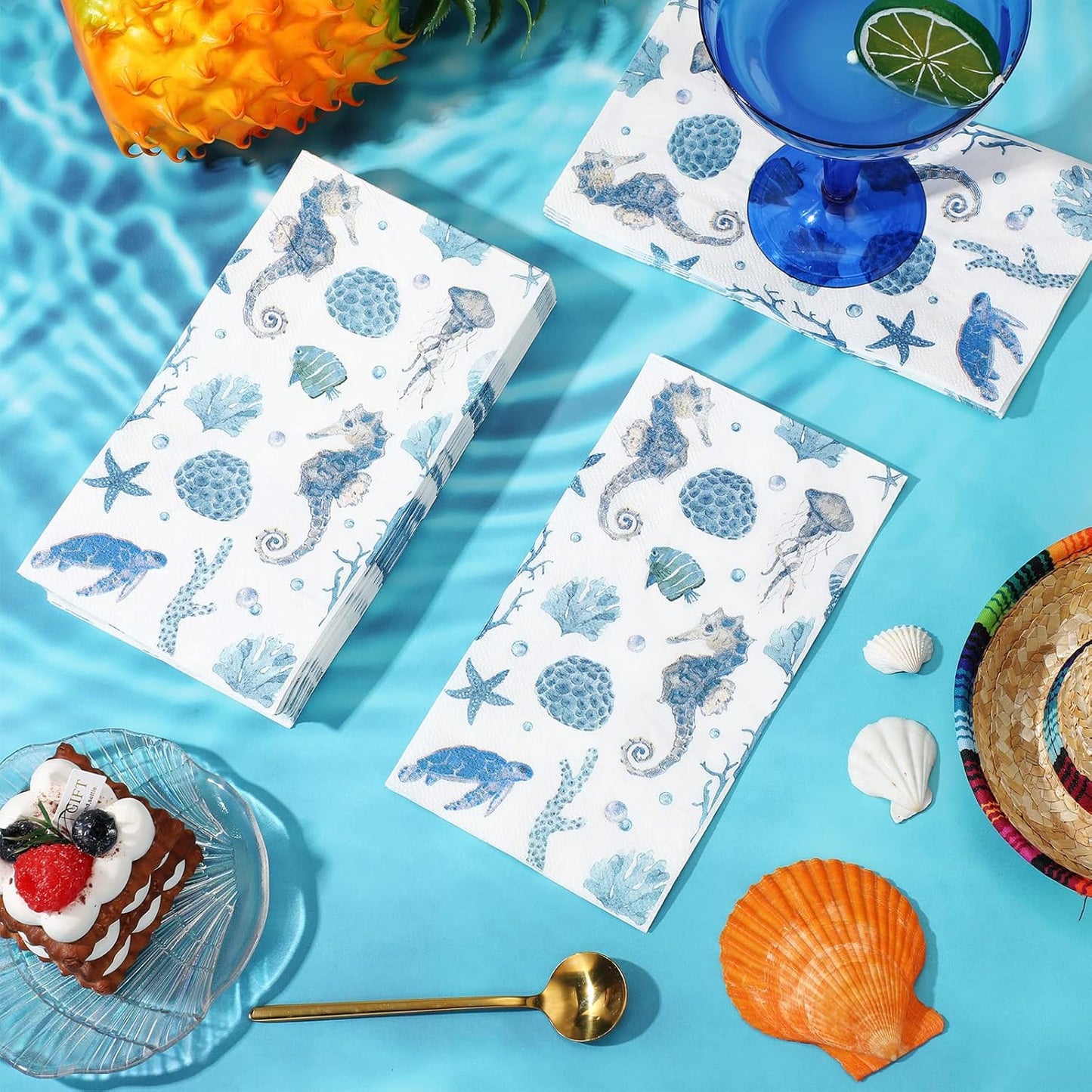 200 2 Summer Geyoga Pcs Guest Napkins Ply Disposable Decorative Guest Towel Napkins Nautical Coastal Paper Hand Towels