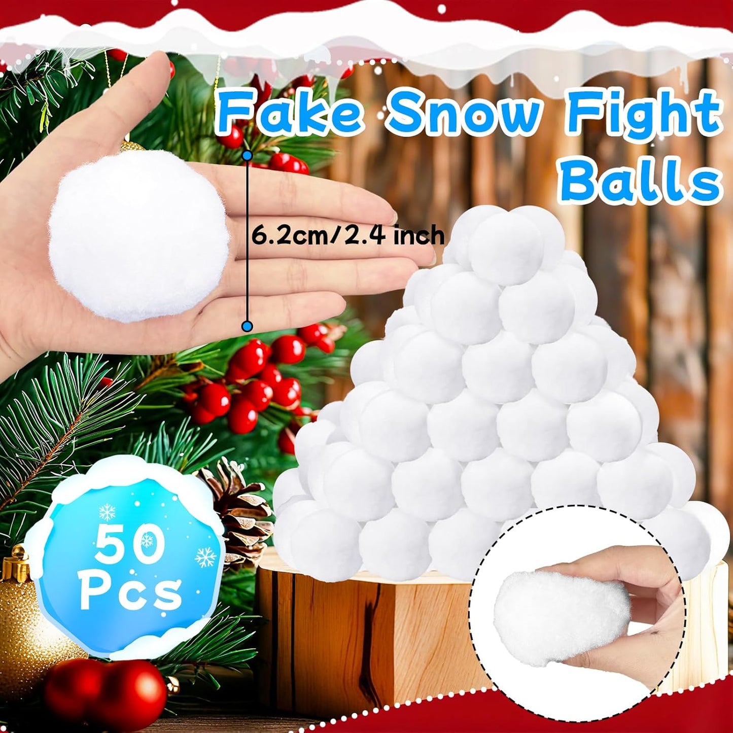 Skiennix 50 Pcs Fake Snow Balls - Soft Plush 2.4 Inch Indoor/Outdoor Winter Decor & Party Supplies